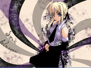 Blonde woman purple dress anime - blonde hair free wallpaper