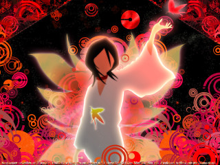Woman red background circles moon - chiho aoshima free wallpaper