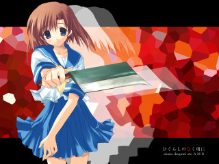 Girl knife letter red background - background behind her free wallpaper