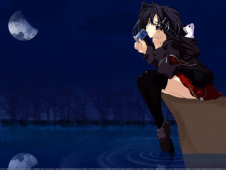 Woman cat moon hoodie outdoors - dark background free wallpaper