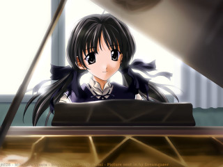 Anime girl laptop blackhair blueeyes - a desk free wallpaper