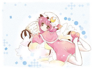 Girl pinkdress cloud cat pillow - a cloud free wallpaper