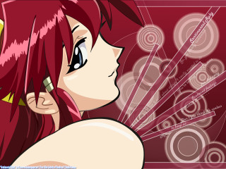 Red haired girl yellow top - circle free wallpaper