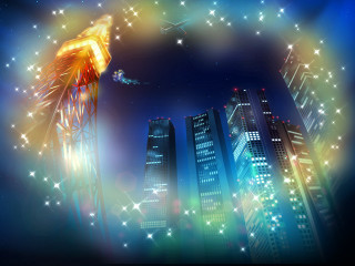 City rocket stars bird magical - over the city free wallpaper