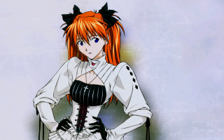Red haired woman black stockings - a black bow free wallpaper
