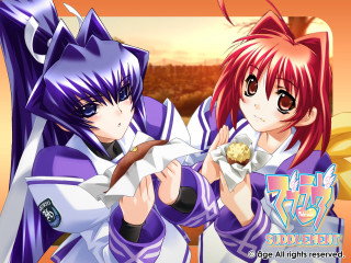 Anime girls eating sunset ponytail - a sunset background free wallpaper