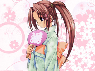 Girl fan floral background anime - background behind her free wallpaper