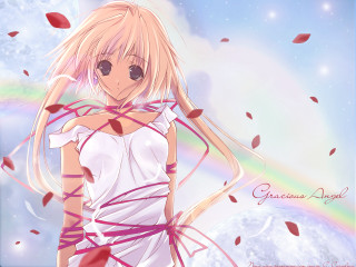 Blonde girl white dress rainbow - neoromanticism free wallpaper