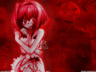 Red haired girl yandere moon - red eye free wallpaper