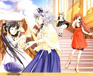 Anime girls staircase rayonism official - a womans hand free wallpaper