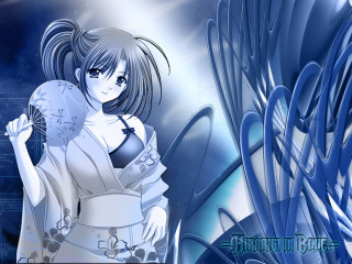 Woman kimono fan blue background - a white flower free wallpaper