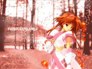 Girl pink dress forest autumn - a pink ribbon free wallpaper
