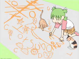 Girl cat wall drawing gradient - a childs free wallpaper