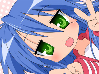 Girl bluehair greeneyes peacesign anime - the peace sign free wallpaper