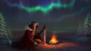 Person sitting fire bear back - aurora free wallpaper