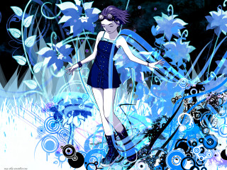 Woman blue dress flower field 2 - flowery free wallpaper