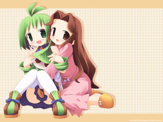 Anime girls blush green hair - a beige background free wallpaper