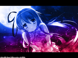 Girl ponytail moon stars purple - full free wallpaper