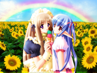 Sunflower field rainbow anime girls - a field of sunflowers free wallpaper