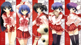 Anime girls red wall dog - a dog in front free wallpaper