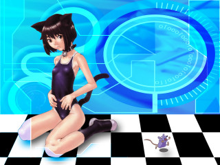 Woman black swimsuit checkered floor - floor free wallpaper