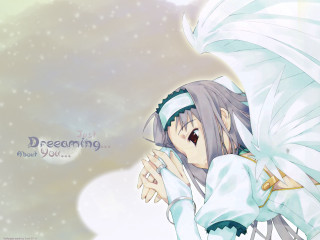 White haired angel girl praying - a white feather free wallpaper