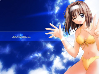 Girl bikini clouds anime sky - the side of her body free wallpaper