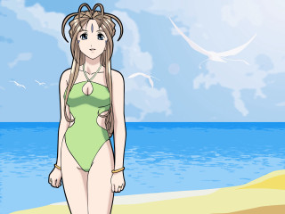 Cartoon woman green swimsuit beach - a cartoon of a woman free wallpaper