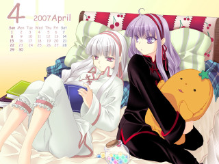 Anime girls bed teddy calendar - a bed together free wallpaper