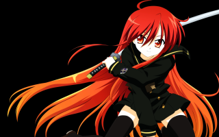 Red haired girl sword anime - long red hair holding free wallpaper