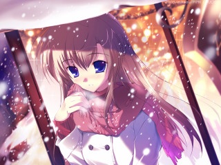 Girl white coat snow umbrella - a umbrella free wallpaper