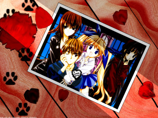 Anime couple hearts pawprints rose - anime character free wallpaper