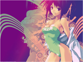 Green dress guitar anime painting - free 3d render wallpaper