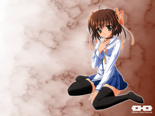 Girl blue dress sitting blush - her chin free wallpaper