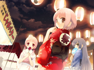 Festival lanterns anime girls night - lantern free wallpaper
