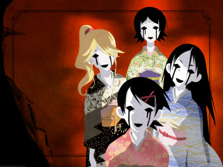 Group people room red wall 2 - a red wall behind them free wallpaper