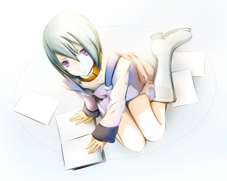 Woman green hair purple eyes - paper free wallpaper