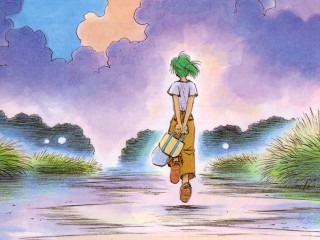 Walking bag suitcase sky grass - a path free wallpaper