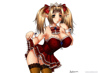 Fantasy anime woman reddress bow - her head and a cigarette free wallpaper