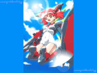 Anime girl flying gun redhair - white shirt free wallpaper