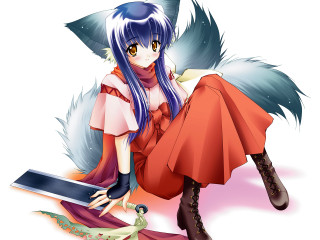 Blue haired woman red dress - blue hair free wallpaper