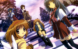 Anime girls snow sword man - the snow together free wallpaper