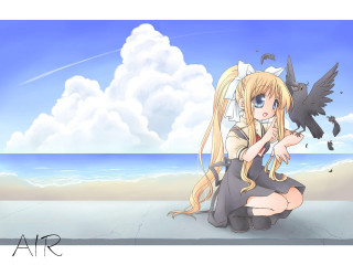 Girl beach bird anime lynx - above her head free wallpaper