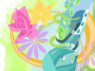 Aqua green flower cat elysium - a circular background free wallpaper