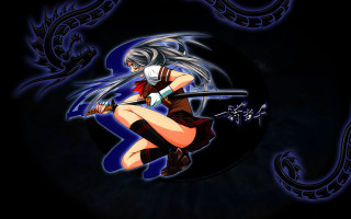 Woman dragon sword school uniform - dark background free wallpaper for desktop