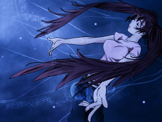 Floating woman space constellation milkyway - flowing hair free wallpaper