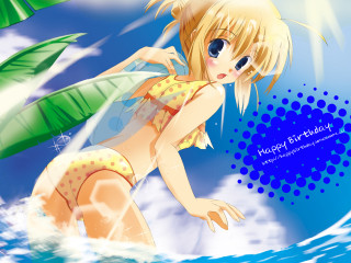 Cartoon girl bikini ocean green - a green umbrella free wallpaper