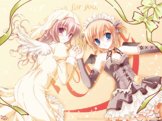 Anime girls white dresses angel - a flower free wallpaper