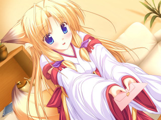 Anime girl blonde fox ears - long blonde hair free wallpaper