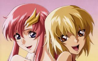 Blonde anime girls smiling pink - their face free wallpaper